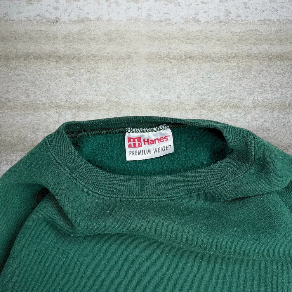 Vintage Hanes Blank Sweatshirt Forest Green Cotton Pullover Crewneck 90s - Picture 3 of 3
